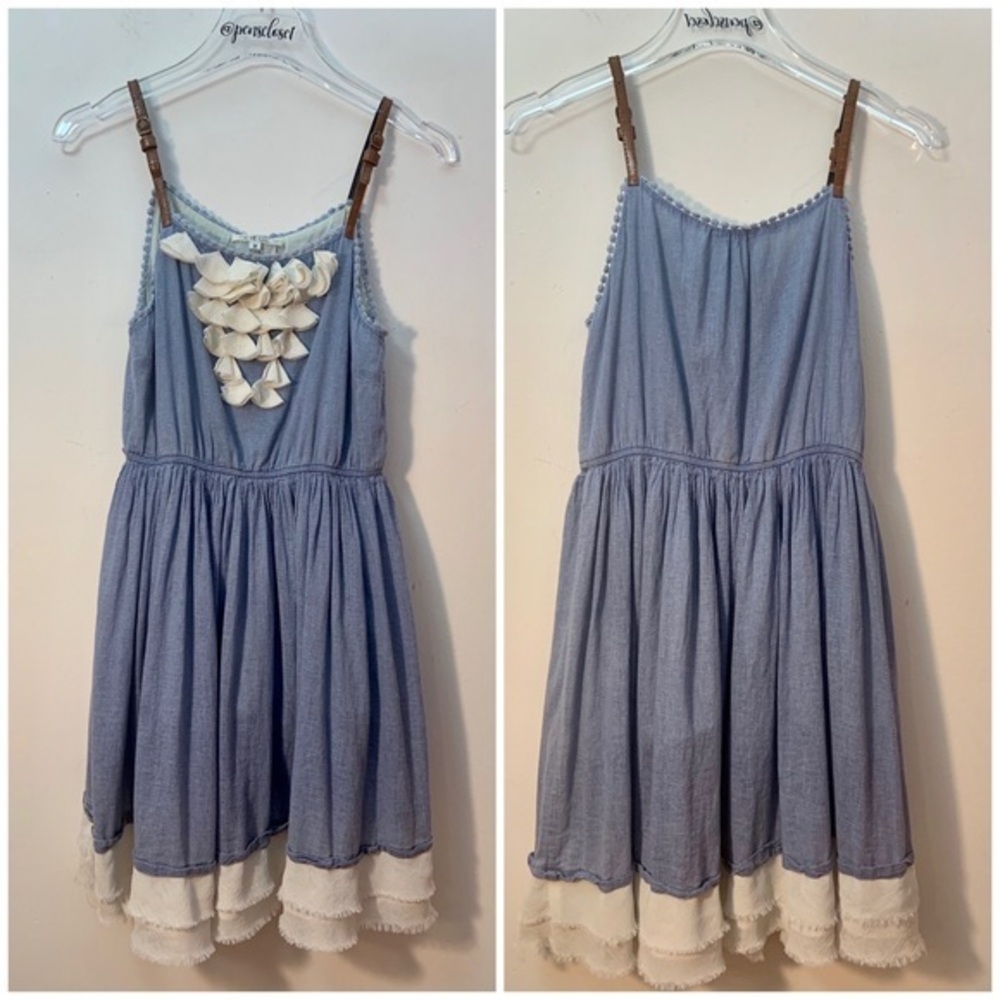 CIEL USA Sleeveless Blue Cream Chambray Lace Dress